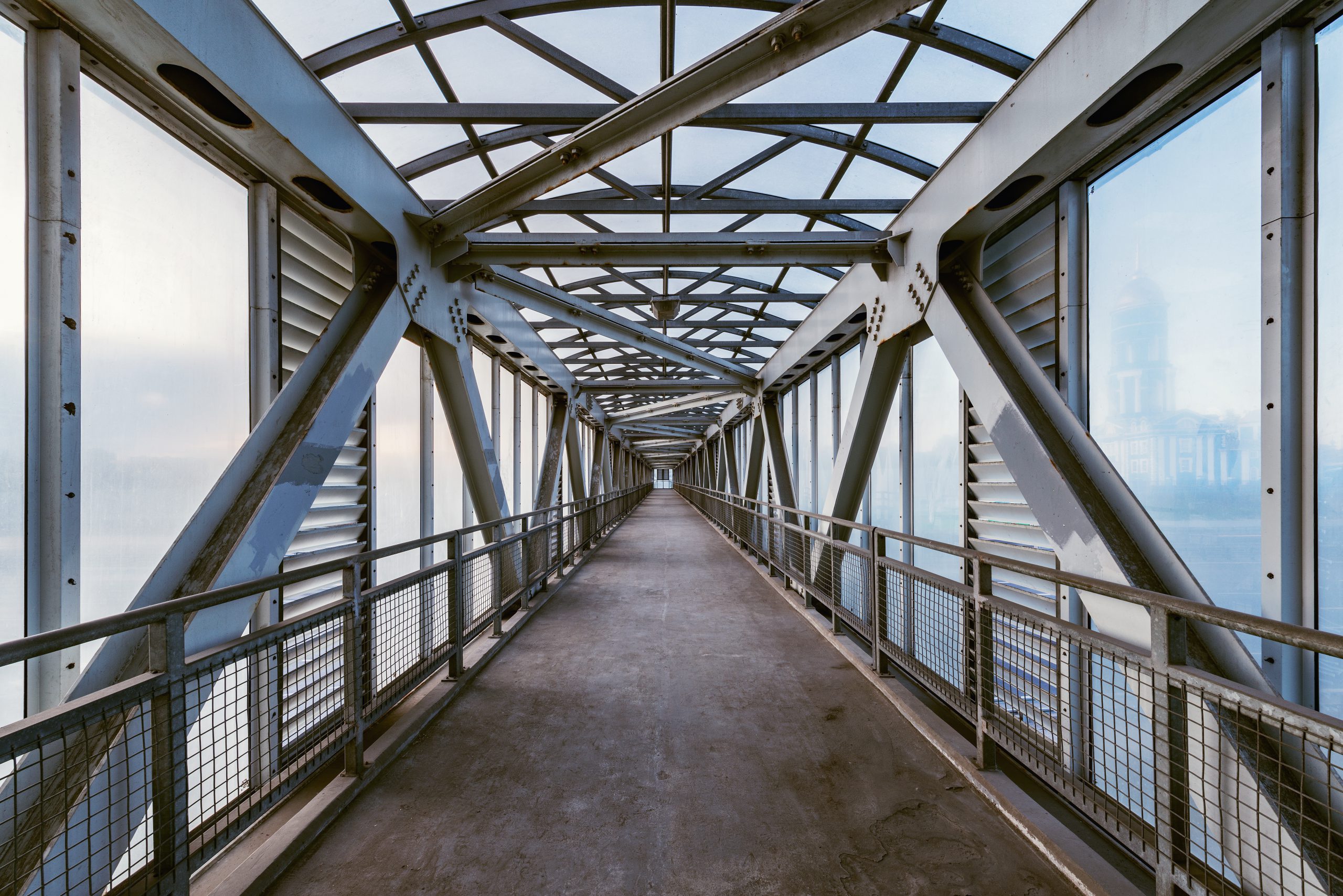 Metal,And,Glass,Corridor,Above,The,Highway.